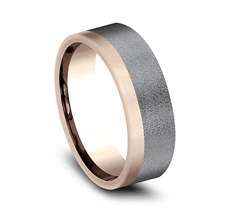 Men's Wedding Band, 6.5MM Tantalum and 14K Rose Gold