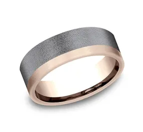 Men's Wedding Band, 6.5MM Tantalum and 14K Rose Gold