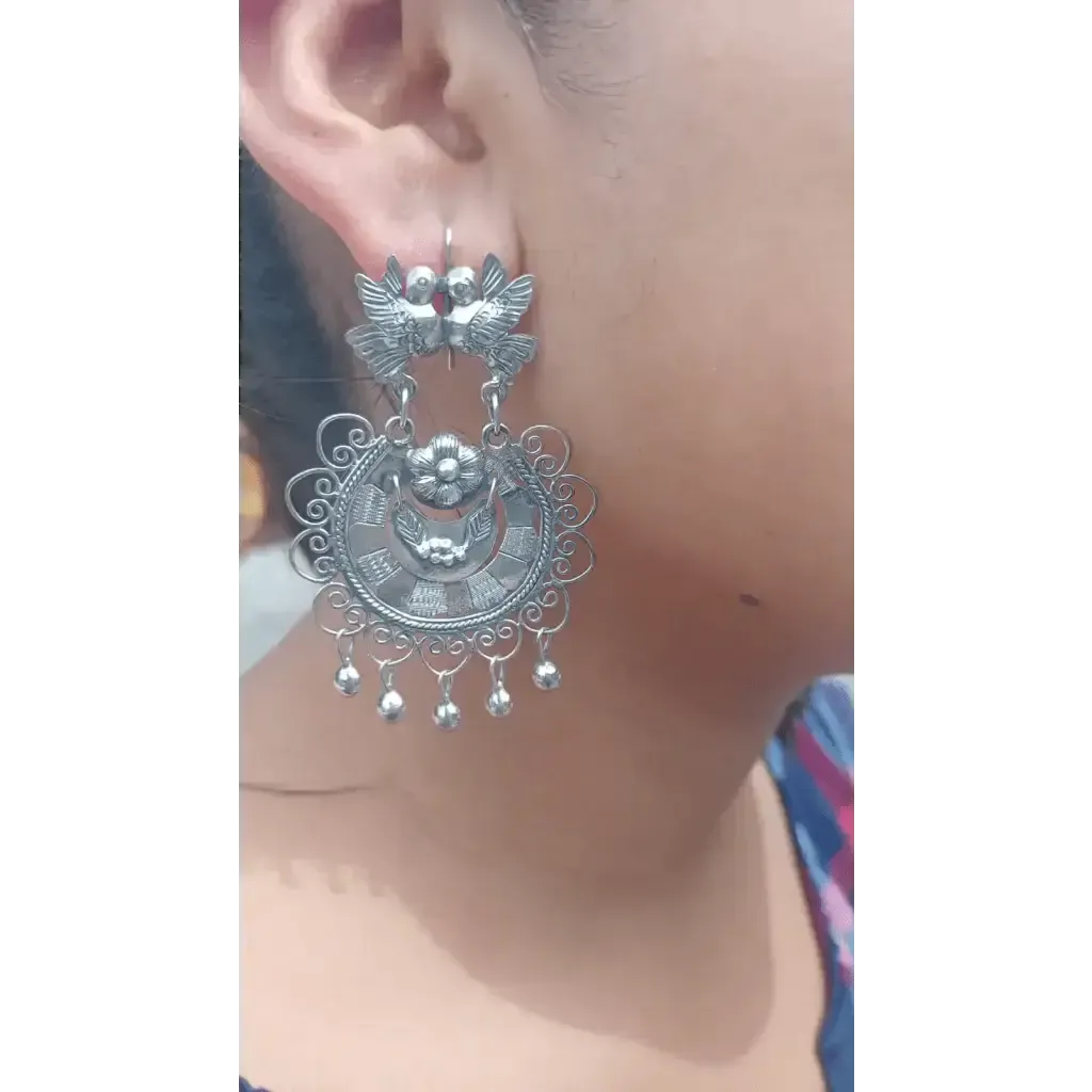 Mexican Mazahua silver earrings, handmade