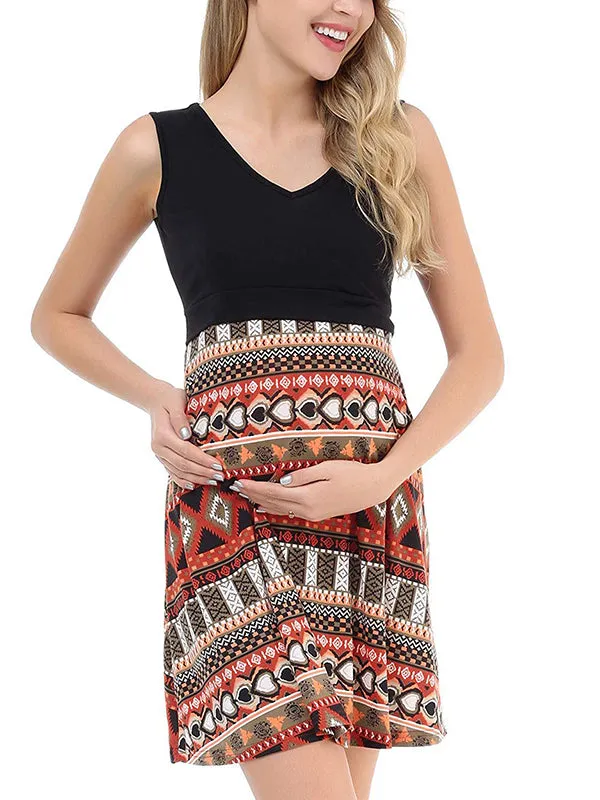 Momnfancy Bohemian Print Draped Nursing Maternity Mini Dress