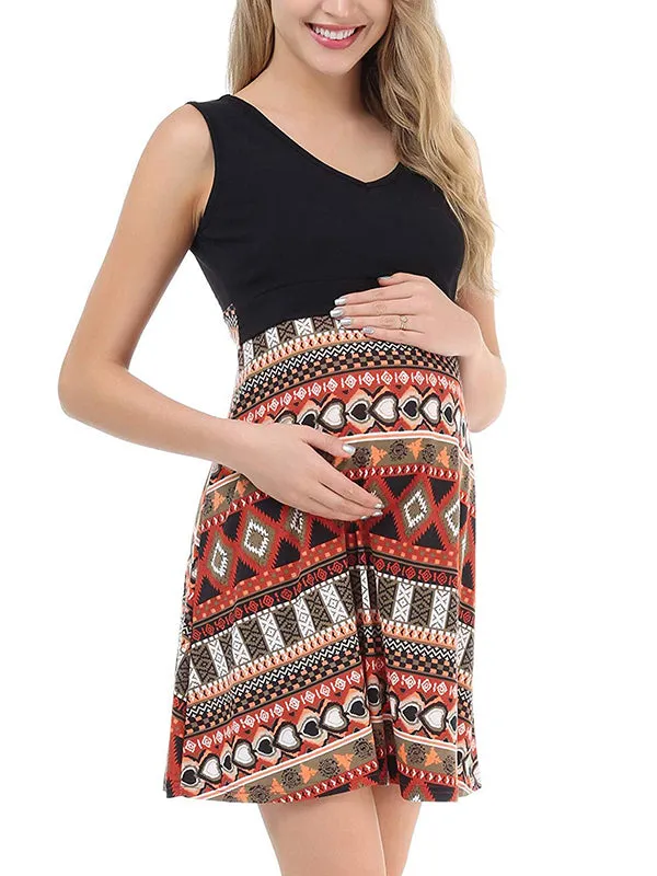 Momnfancy Bohemian Print Draped Nursing Maternity Mini Dress