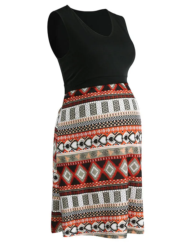 Momnfancy Bohemian Print Draped Nursing Maternity Mini Dress