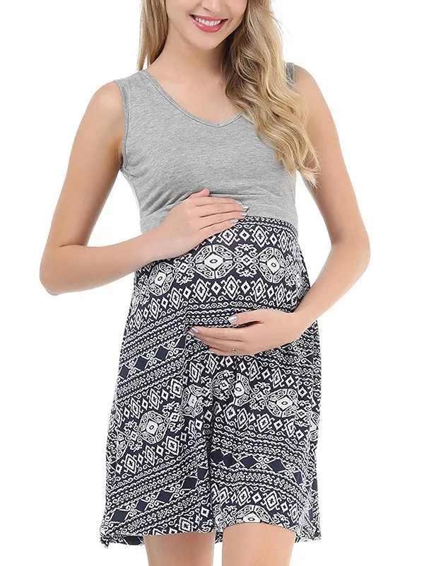 Momnfancy Bohemian Print Draped Nursing Maternity Mini Dress