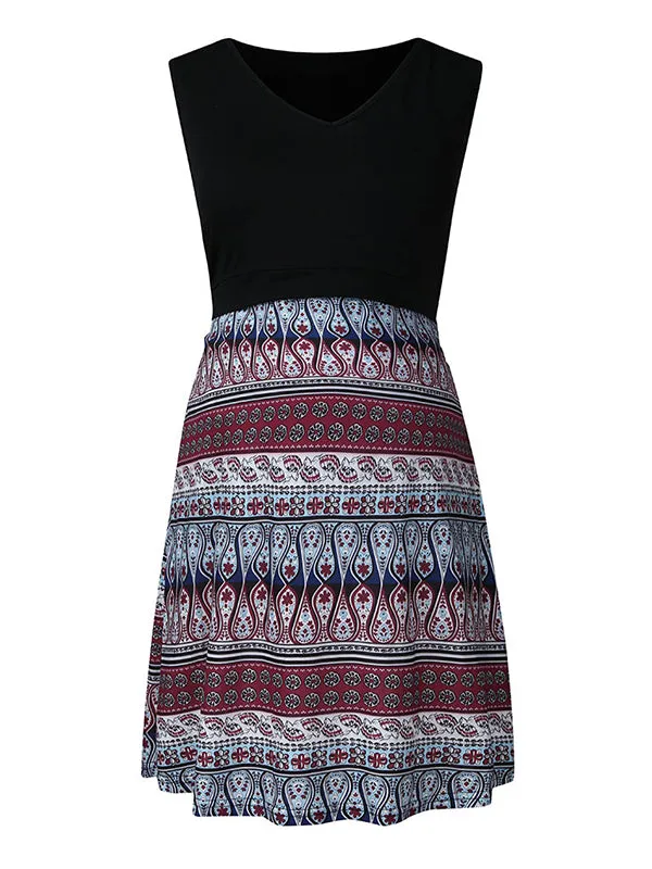 Momnfancy Bohemian Print Draped Nursing Maternity Mini Dress