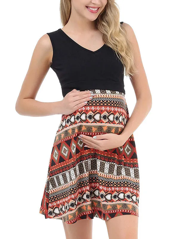 Momnfancy Bohemian Print Draped Nursing Maternity Mini Dress