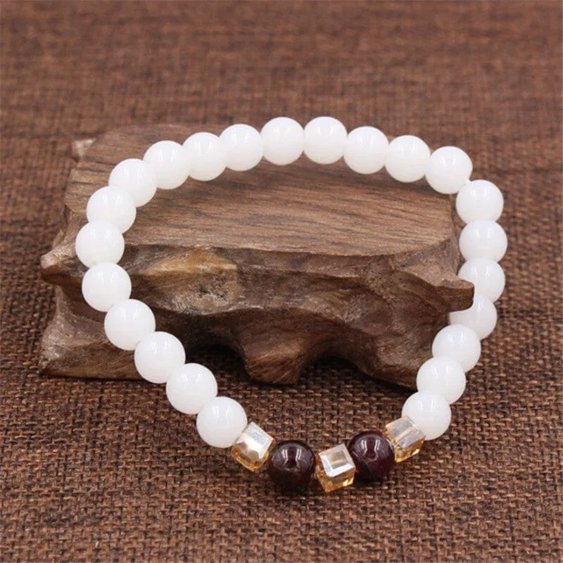 Natural White Chalcedony Charm Bracelet