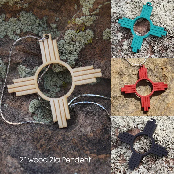 New Mexico Zia Symbol Wood Pendent