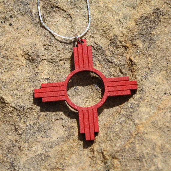 New Mexico Zia Symbol Wood Pendent