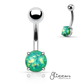 Opal Glitter Prong Set Belly Button Ring - Green