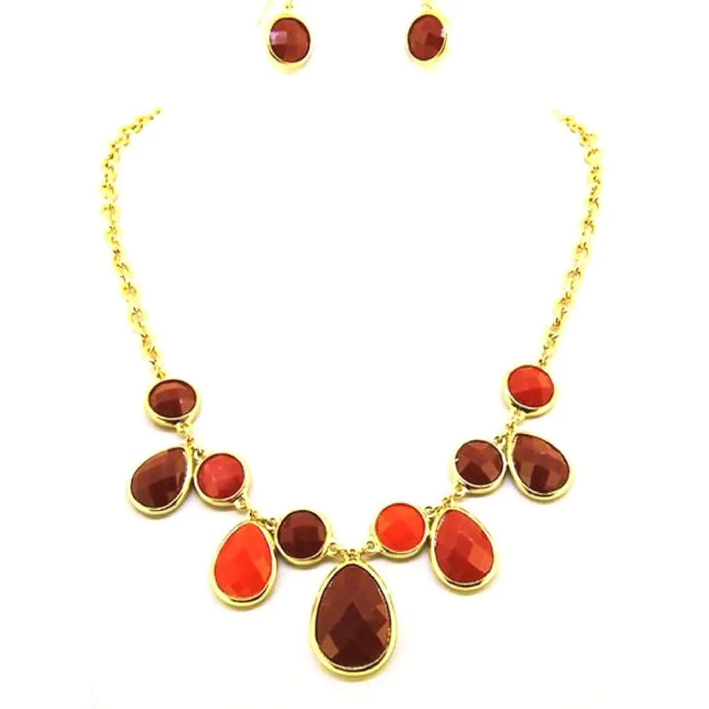 Orange and Deep Red Teardrop Necklace