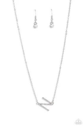 Paparazzi INITIALLY Yours N - White Necklace & Earring Set