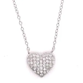 Pave Heart Necklace Silver