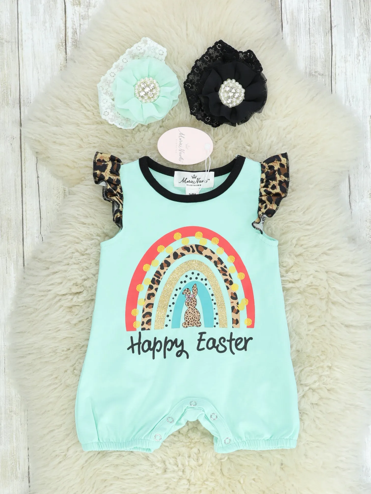 "Happy Easter" Rainbow Bubble Romper