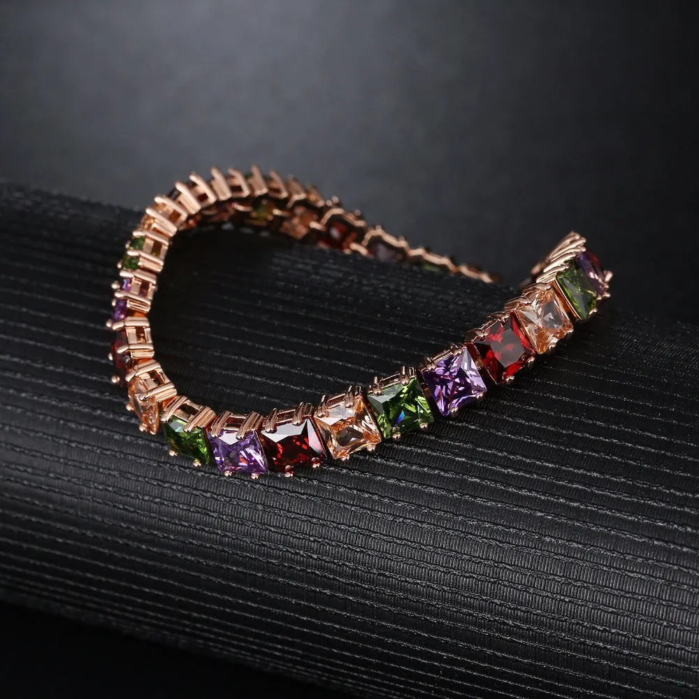 Rose Gold Multi-Color Gemstone Tennis Bracelet  7