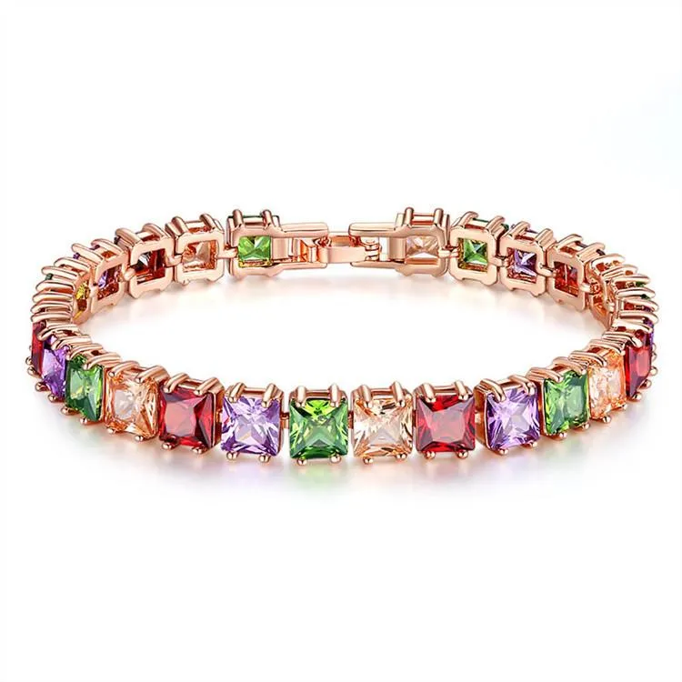 Rose Gold Multi-Color Gemstone Tennis Bracelet  7