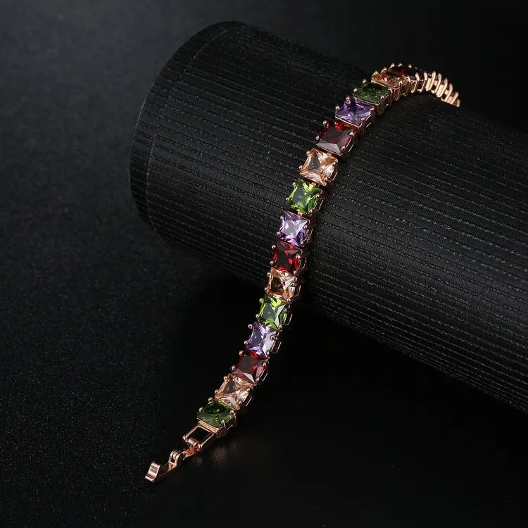 Rose Gold Multi-Color Gemstone Tennis Bracelet  7