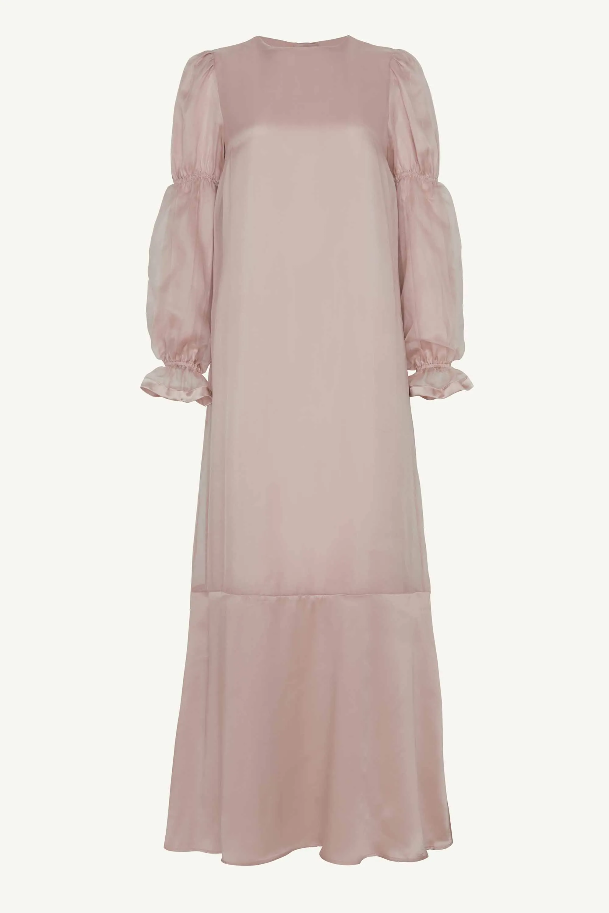 Silk Organza Satin Trim Maxi Dress - Sepia Rose