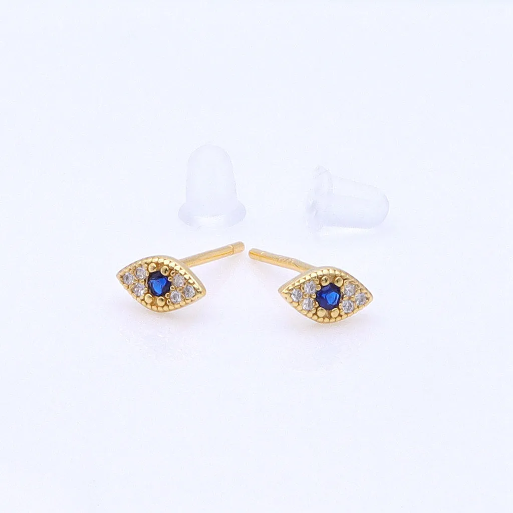 Sterling Silver Evil Eye Stud Earrings - Gold