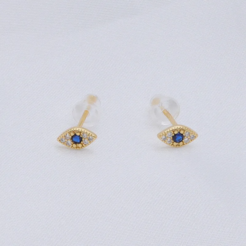 Sterling Silver Evil Eye Stud Earrings - Gold