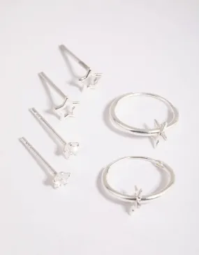 Sterling Silver Star Stud & Hoop Earring Pack