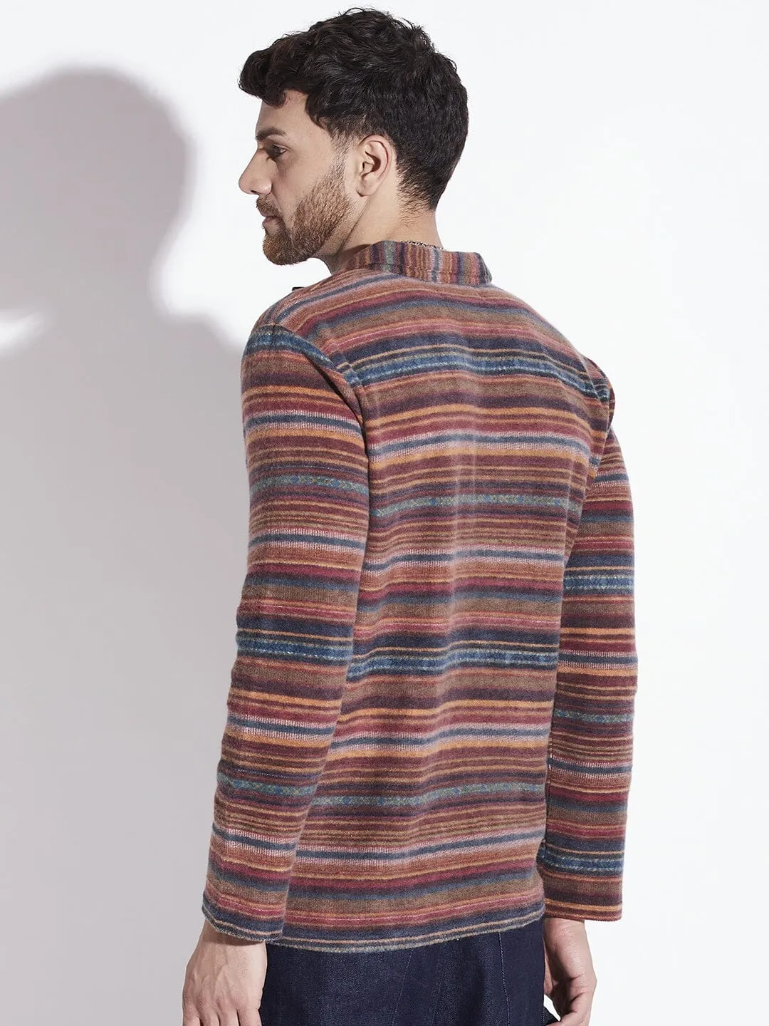 Technicolour Striped Cuban Collared Sweater